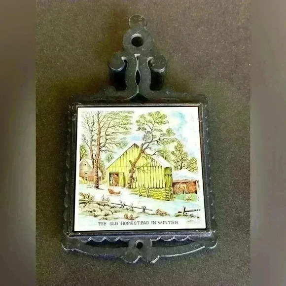 Vintage trivet. Made in Japan. Homestead in winter. Stove top. Pot holder - Picture 1 of 3